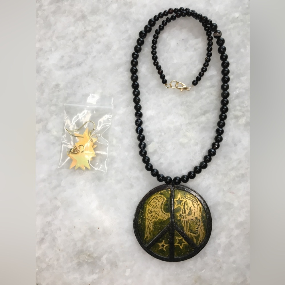 Peace Necklace | Handcrafted with black onyx and black agate beaded 18” necklace - Picture 9 of 16